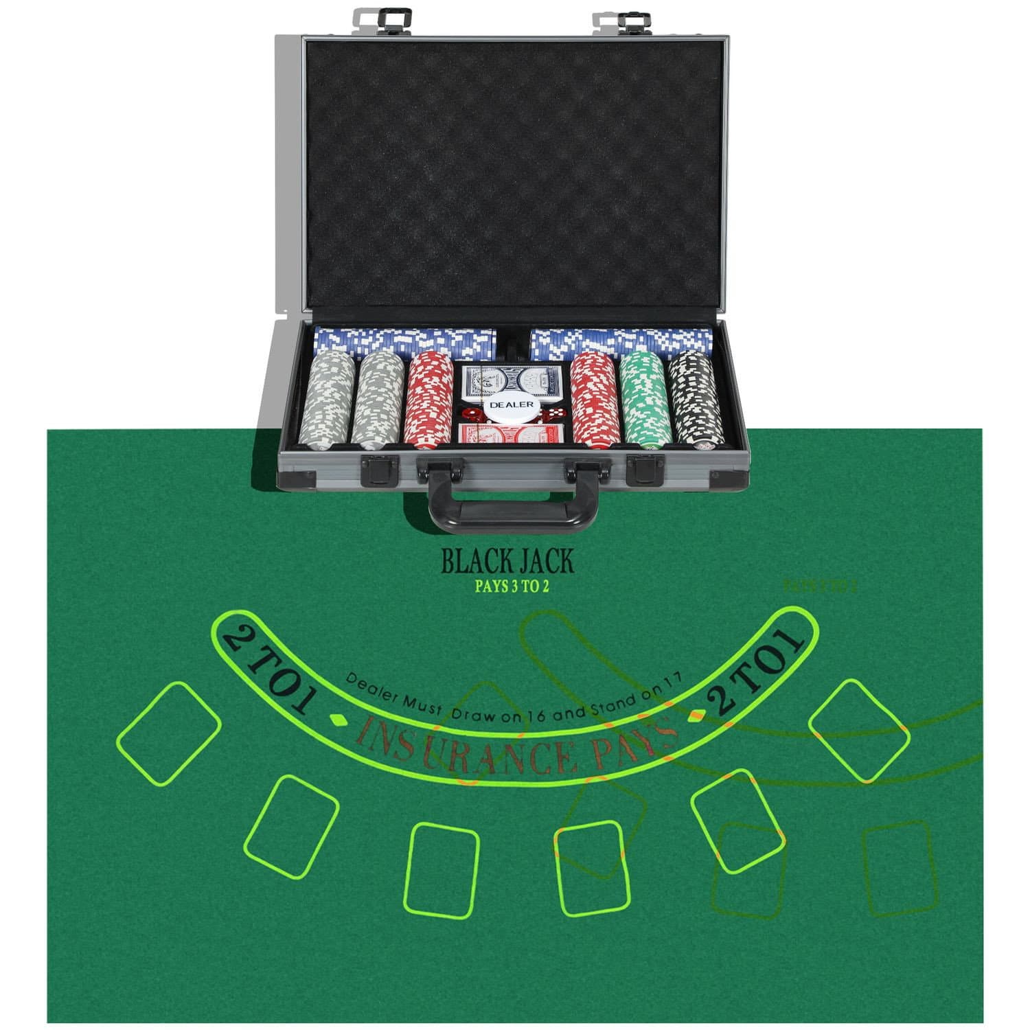 Poker case poker set, poker set complet avec 400 jetons, 11,5 grammes, 2 jeux de cartes, 5 dés, disque croupier, tapis de jeu, c
