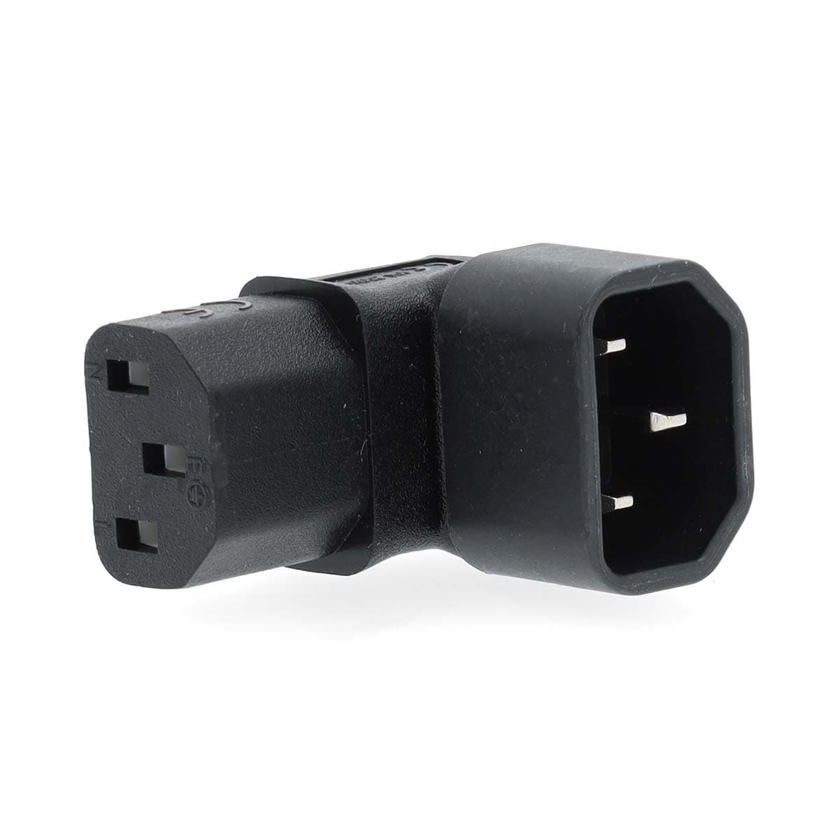 Extension Plug | IEC-320-C13 | IEC-320-C14 | Angolari 90° | Placcato nickel | PVC | Nero | Scatola | 1 pz.