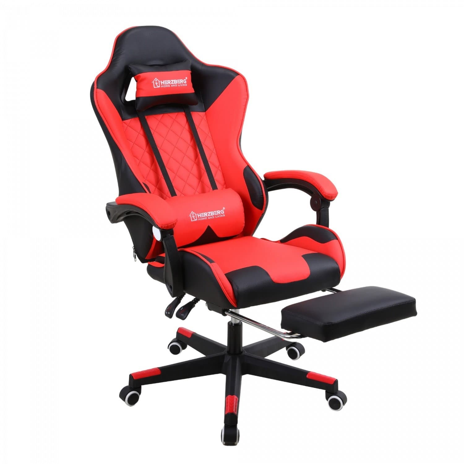 Chaise de jeu et de bureau Herzberg avec repose-pieds rétractable rouge