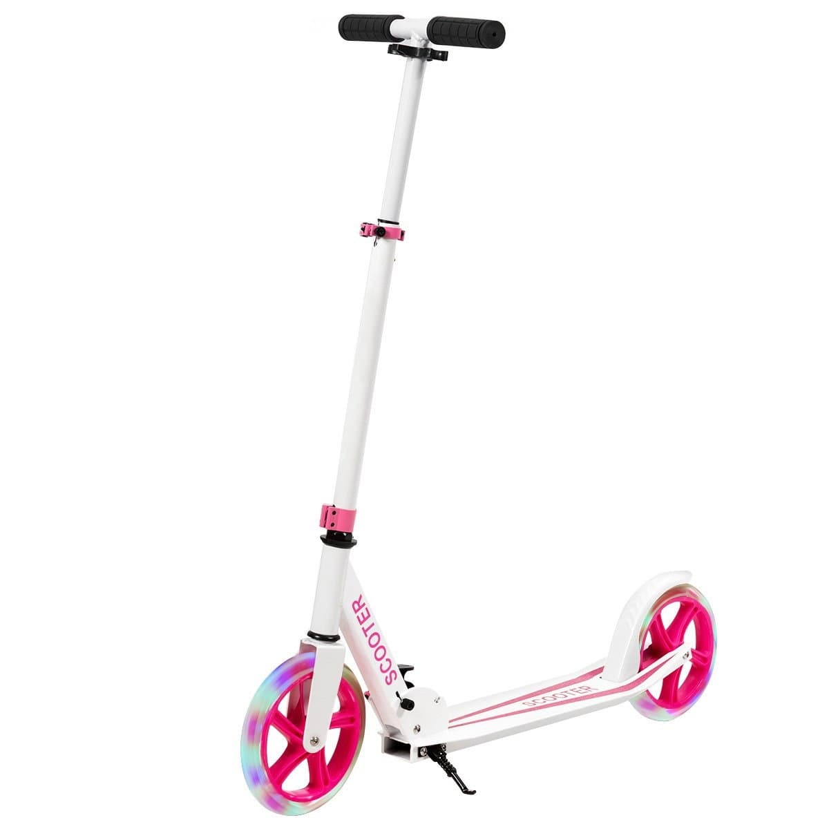 Scooter Roller klappbar Tretroller höhenverstellbar 100kg Tragkraft Kickroller mit 2 LED Räder rosa