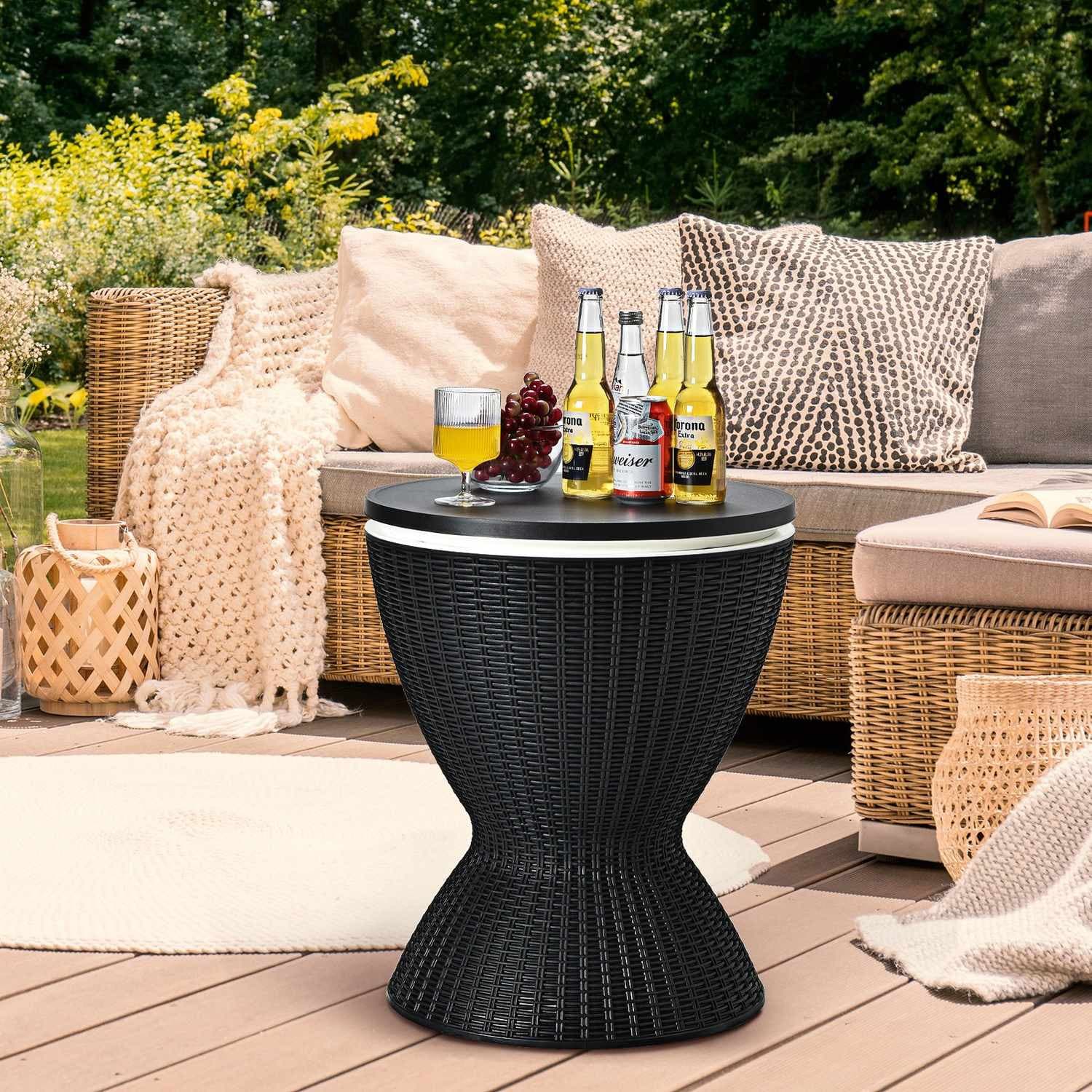 Table d'appoint 3 en 1 30L glacière tabouret table de jardin glacière réglable en hauteur noir