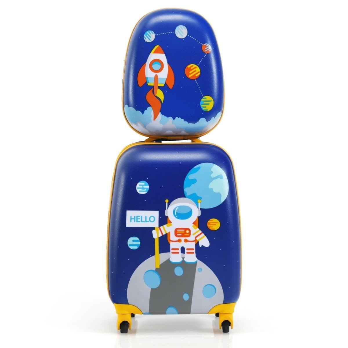 Ensemble valise enfant 2 pièces avec sac à dos et valise motif astronaute 27 x 20 x 43 cm bleu foncé