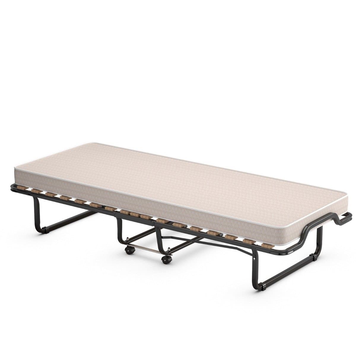 Lit d'appoint pliant 80 x 200 cm Lit pliant avec matelas en mousse à mémoire de forme beige fabriqué en Italie Origine : Italie