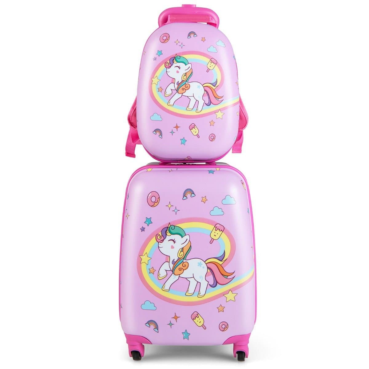 Valise pour enfants valise rigide à roulettes ensemble de bagages à main 2 pièces avec roues pivotantes rose