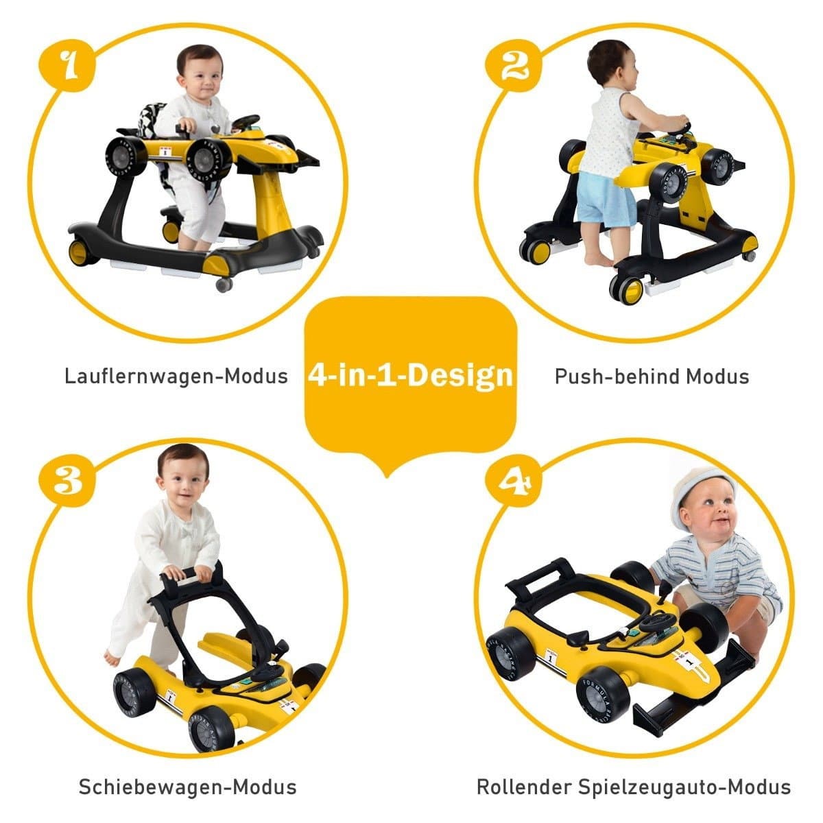 Girello pieghevole 4 in 1 giallo