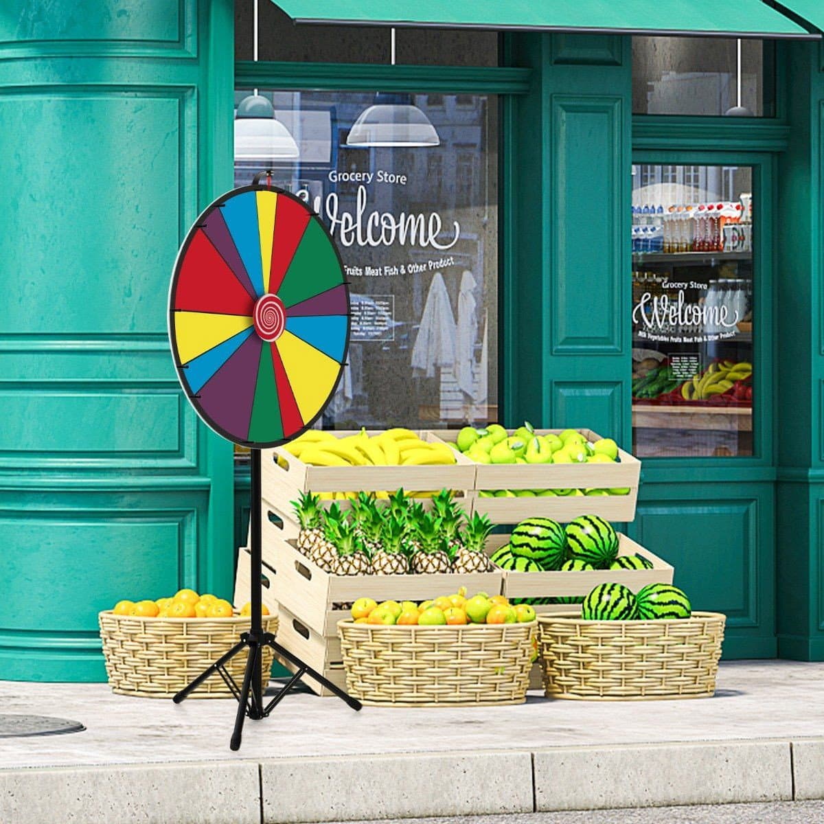 Roue de compétition de 76 cm de long, roue de loterie réglable en hauteur avec support, roue de la fortune inscriptible
