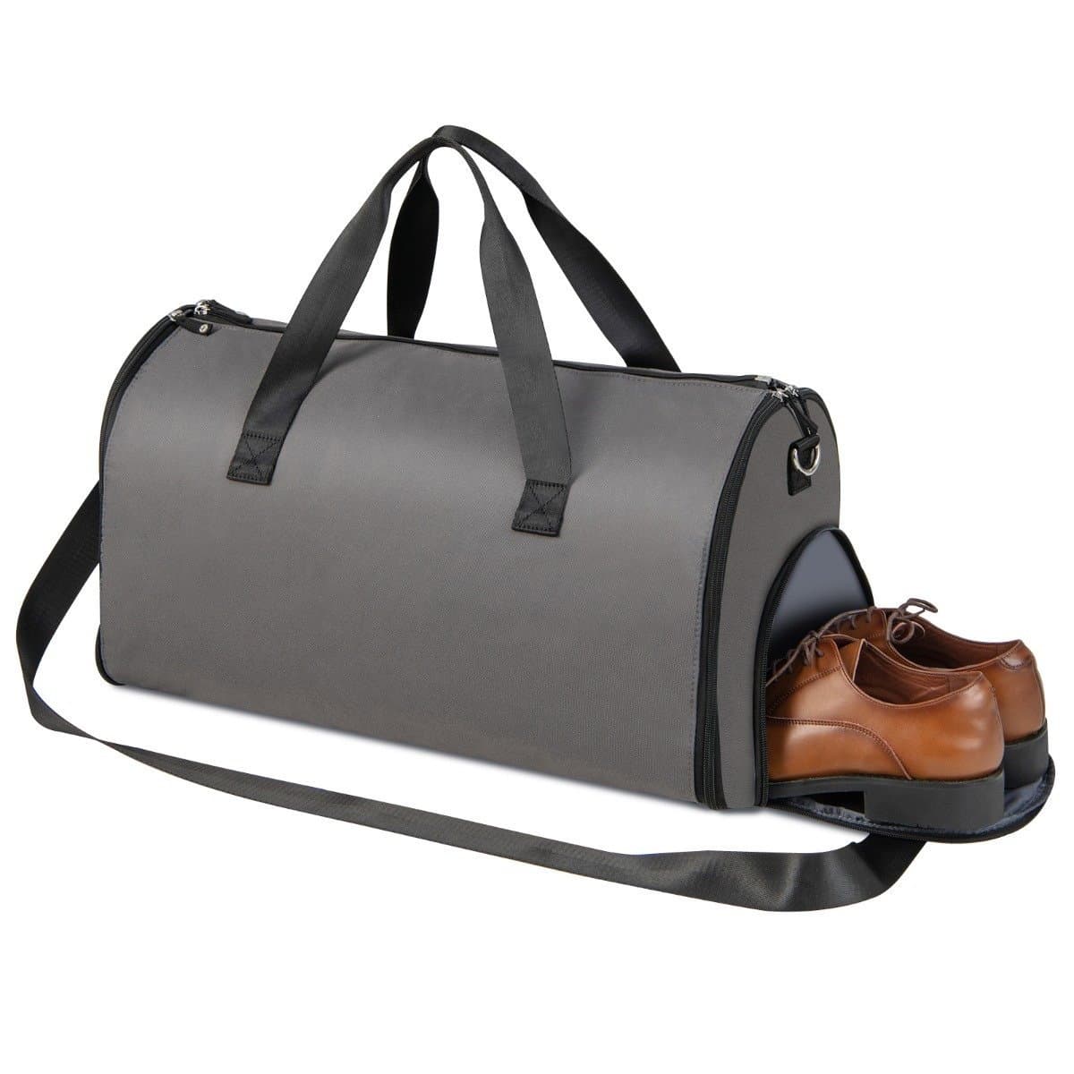 Sac à main avec compartiment à chaussures et bandoulière réglable, sac de voyage 2 en 1 à suspendre, gris foncé