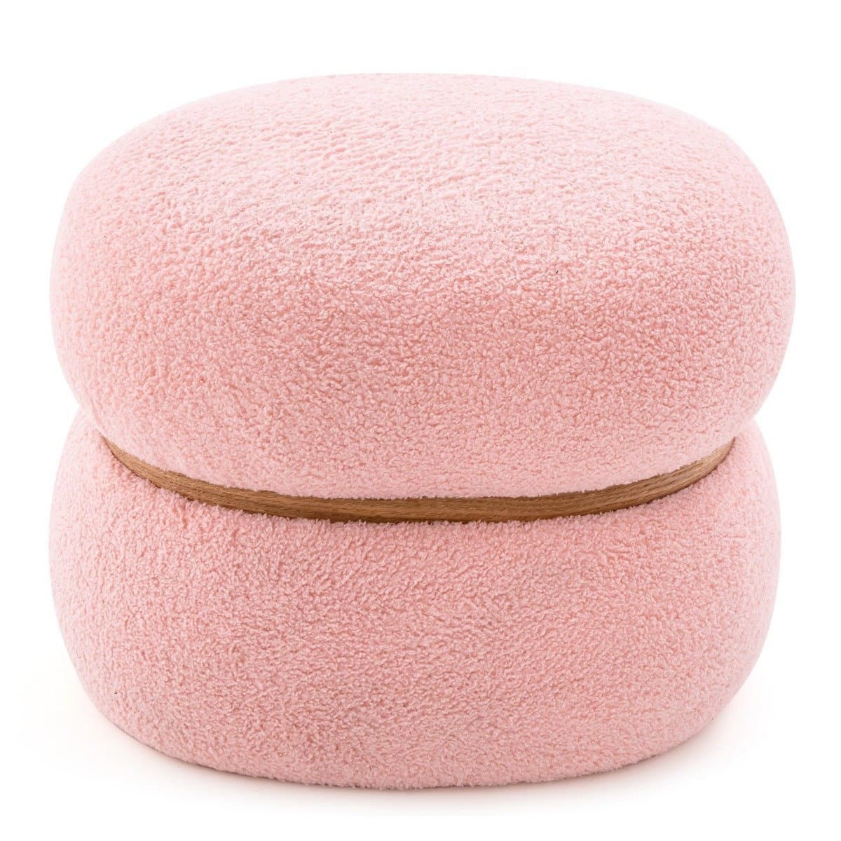Sgabello ovale con poggiapiedi antiscivolo. Sgabello imbottito in Sherpa rosa 44 x 35 x 35 cm