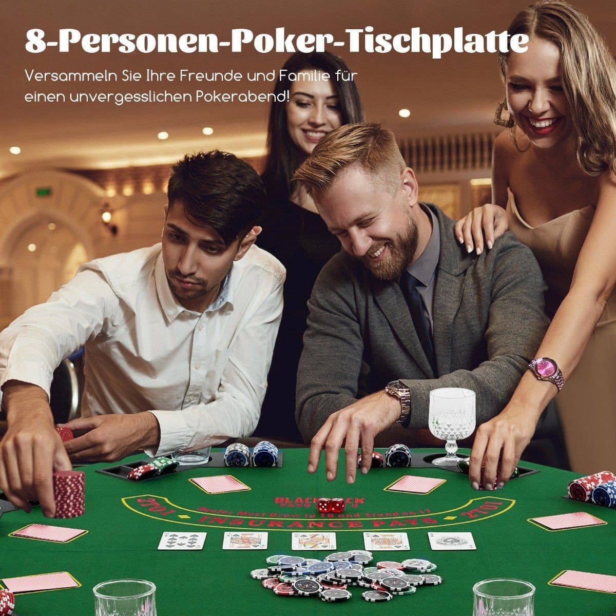 Tappetino da poker 120 x 120 cm Copritavolo da poker Texas Hold'em pieghevole per 8 giocatori con portabibite verde