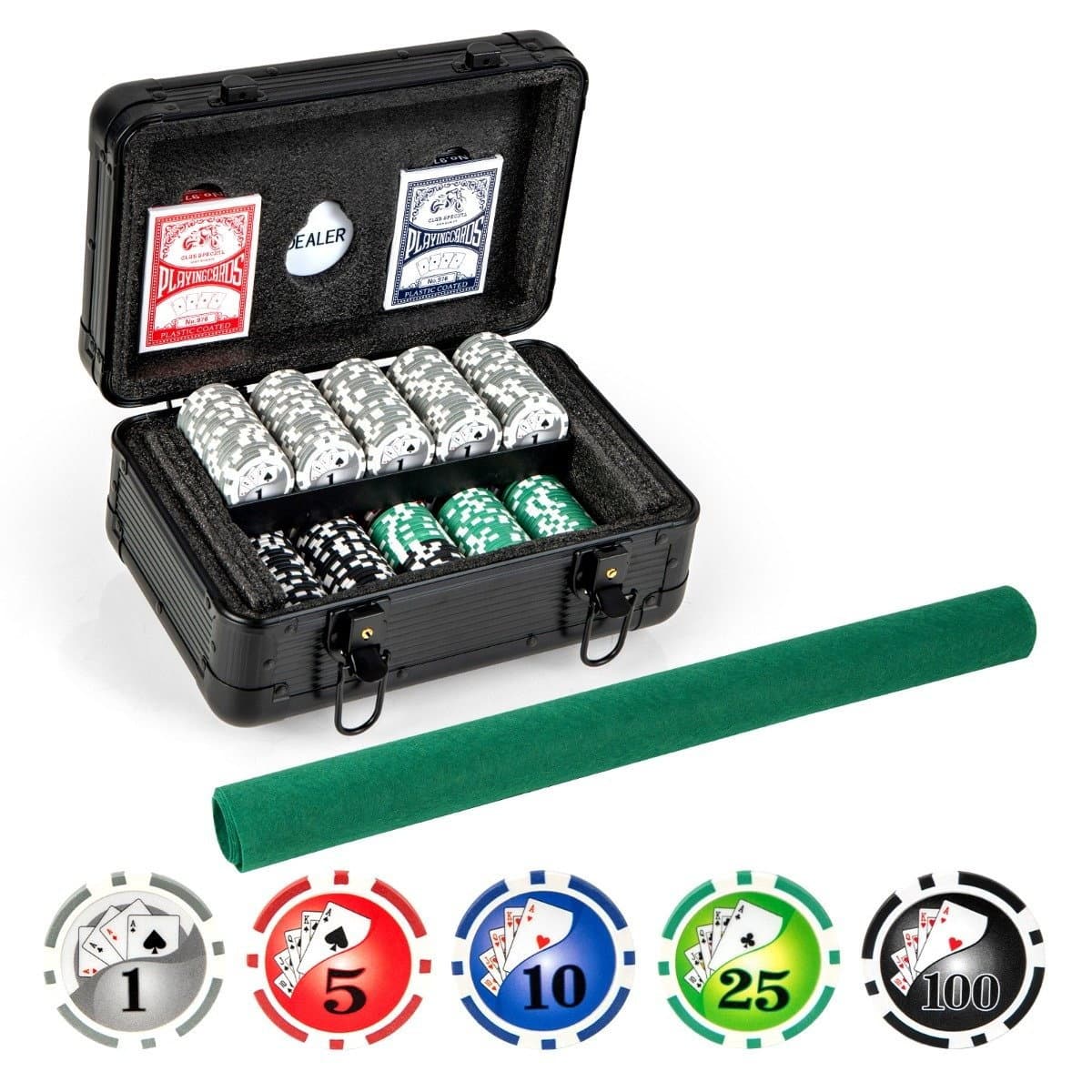Set de poker avec 300 jetons laser & coffret de poker & 2 cartes à jouer & 2 clés Set complet de poker