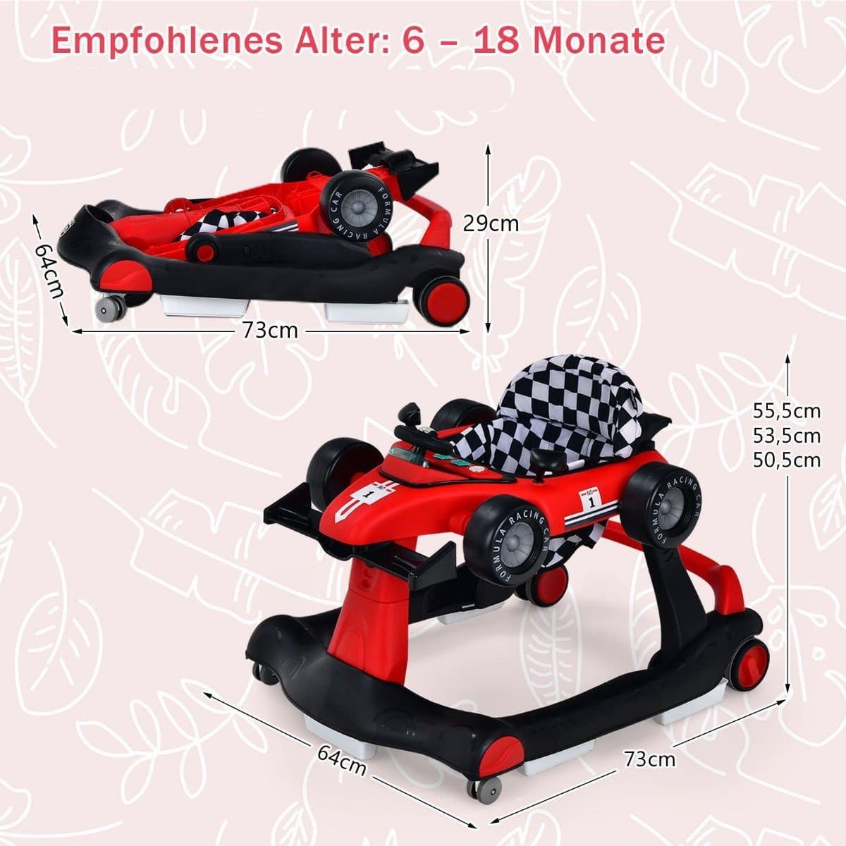 Trotteur pliable 4 en 1 avec hauteur réglable rouge