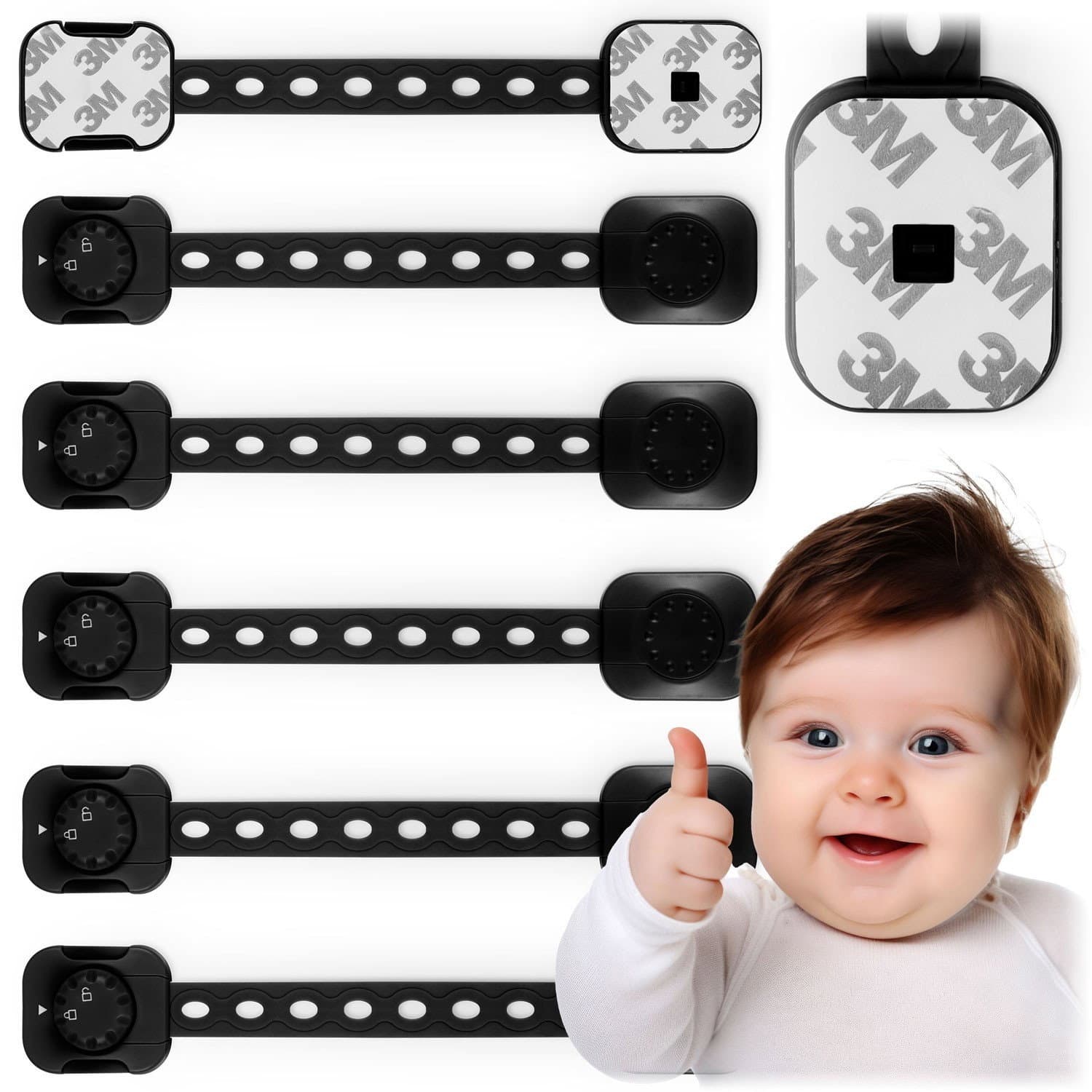 Serrure de sécurité pour armoires Ricokids 798202, paquet de 6, noir