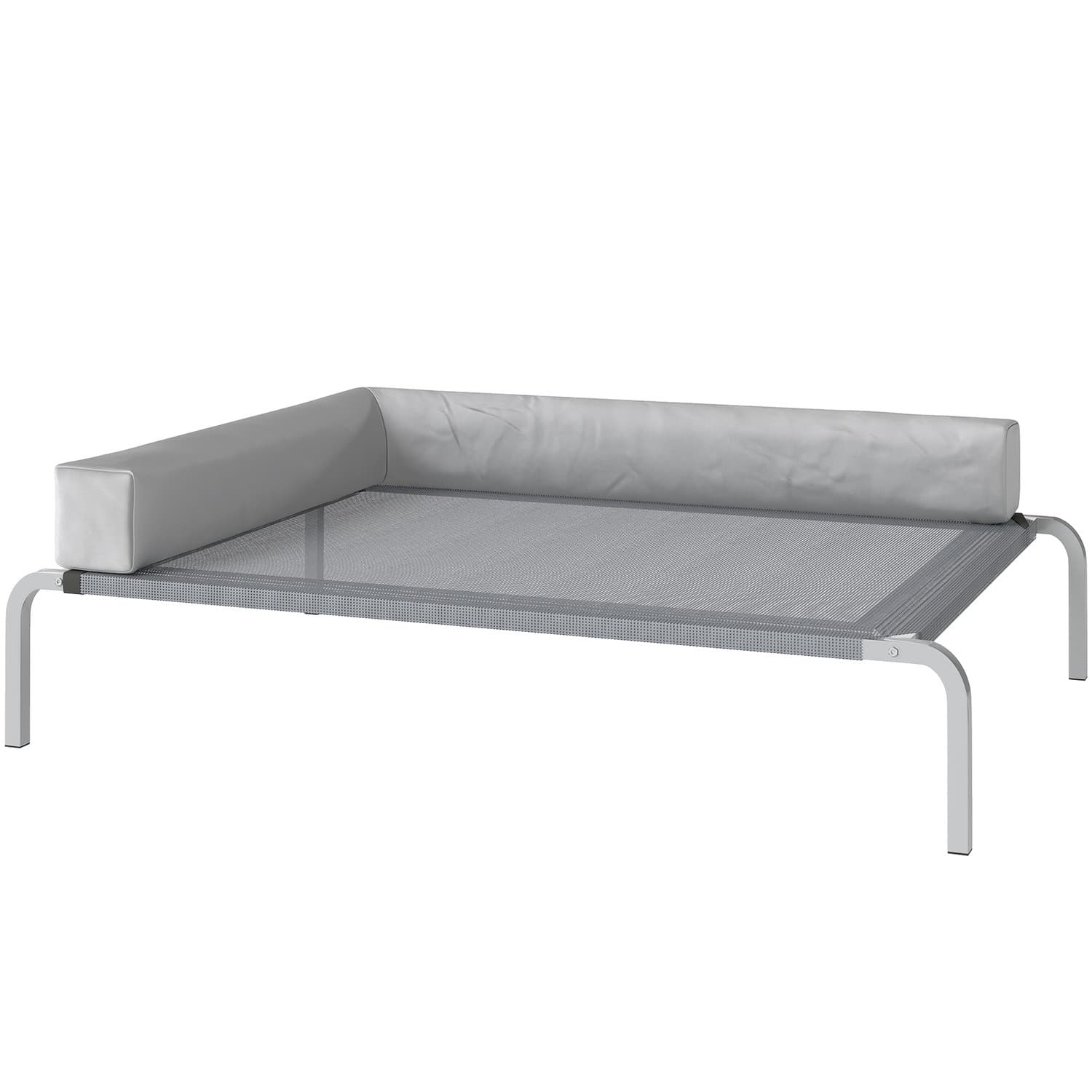 Panier d'extérieur surélevé pour chiens de taille moyenne, avec coussin en L, 110 x 75 x 30 cm, gris clair