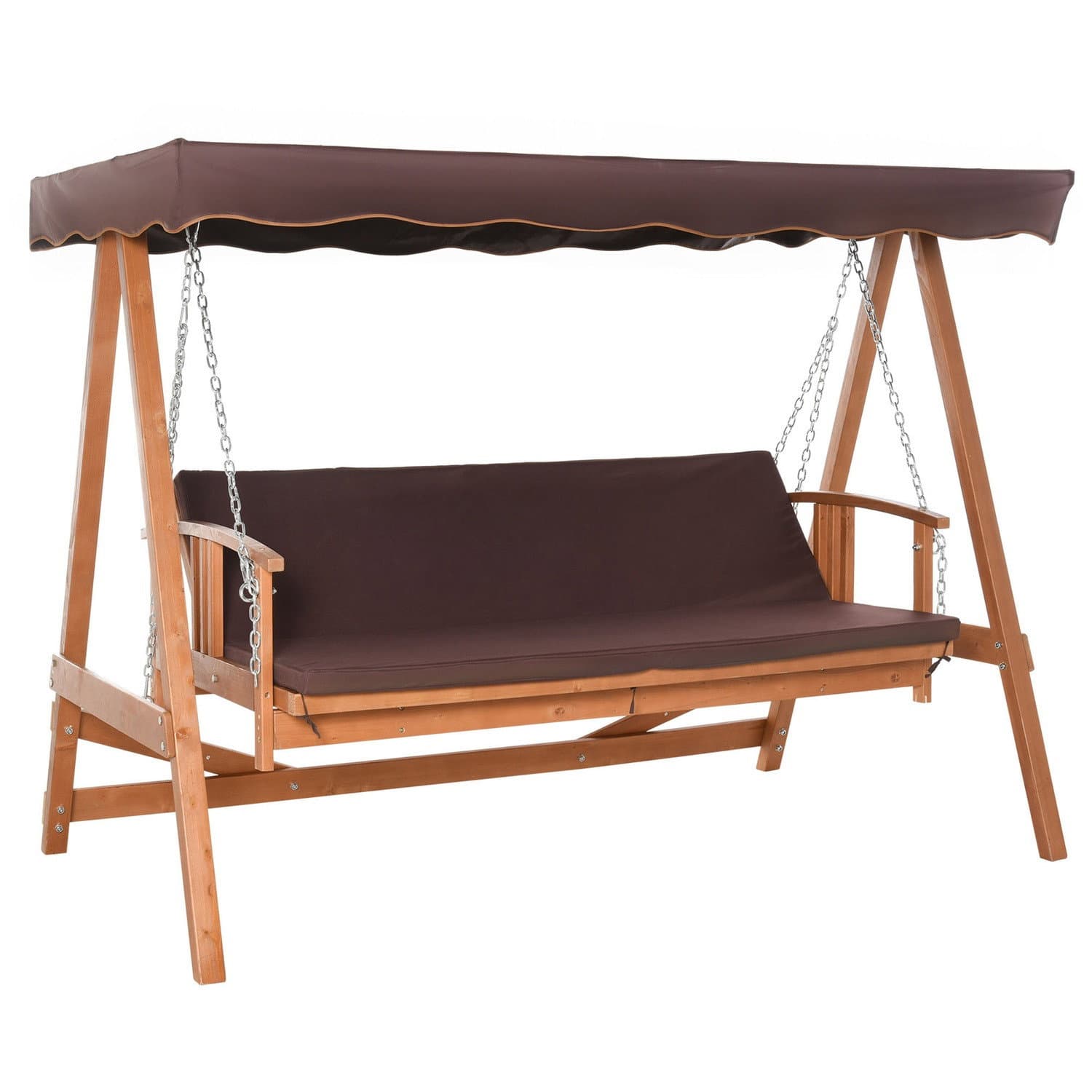 Balançoire de jardin en épicéa avec toit ouvrant, marron