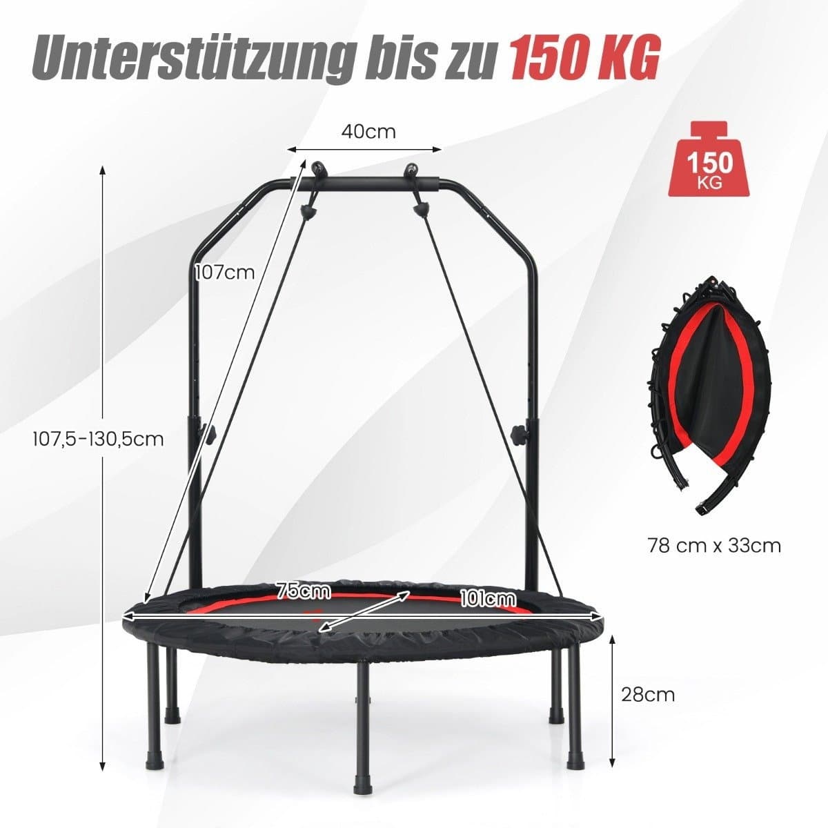 Trampolino fitness con maniglia regolabile e fasce di resistenza