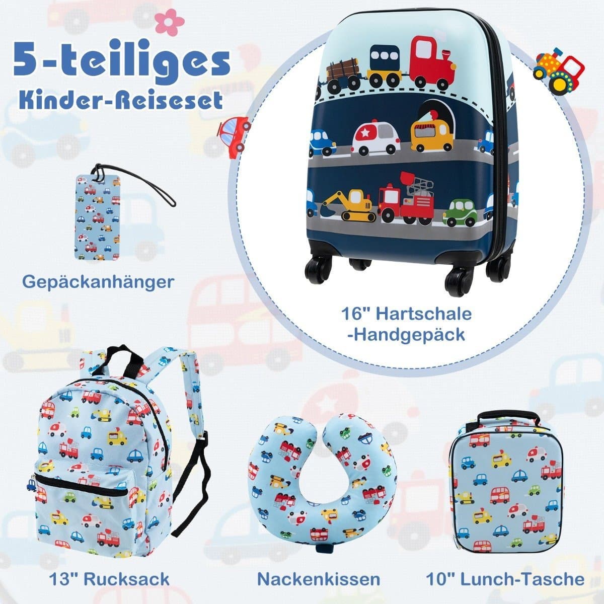 5-teiliges Gepäckset für Kinder – 16-Zoll-Koffer, Rucksack und mehr