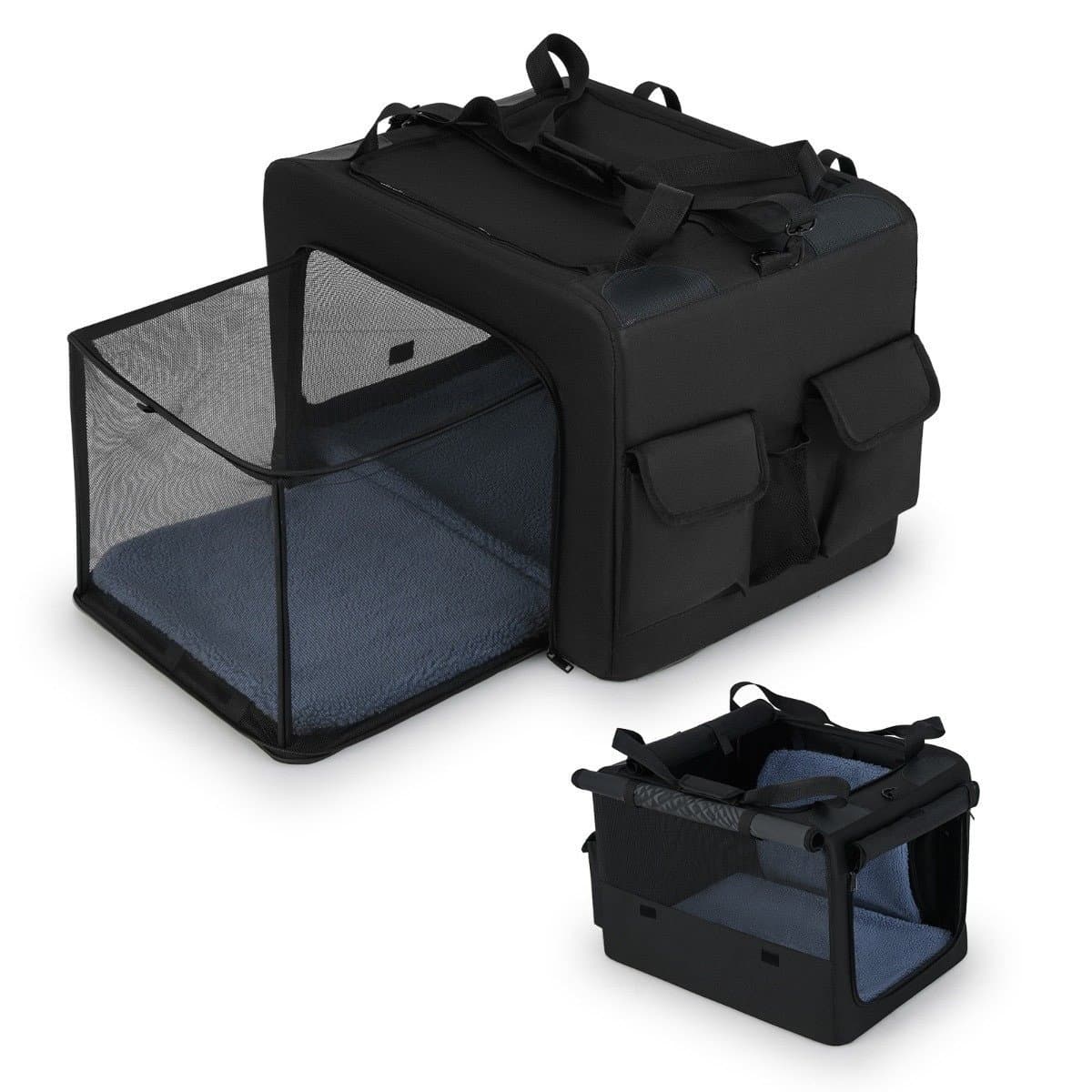 Faltbare Transportbox für Haustiere mit zwei Öffnungen und Netzkorb
