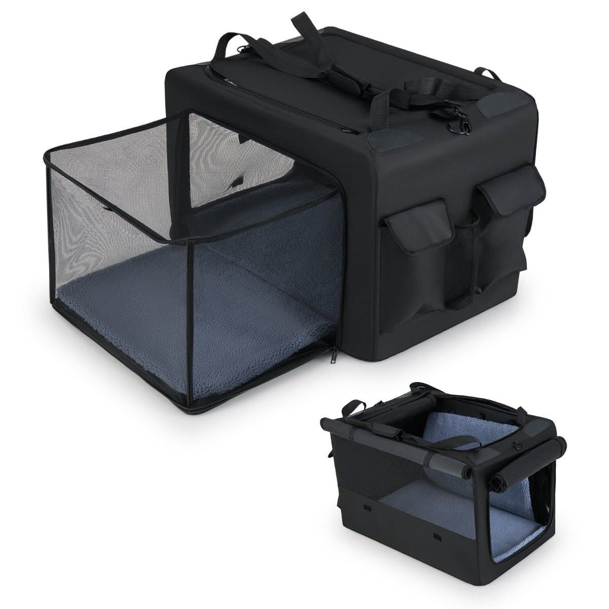 Trasportino pieghevole per animali domestici con finestre e cestino in rete, 88x72x48 cm