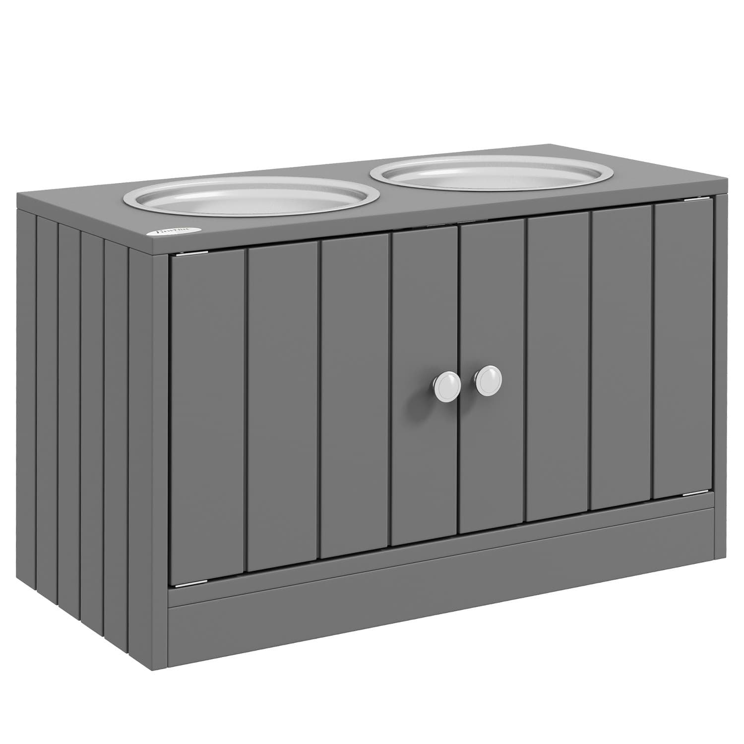 Distributeur d'aliments surélevé pour chiens, 2 gamelles, capacité de 44 L, gris