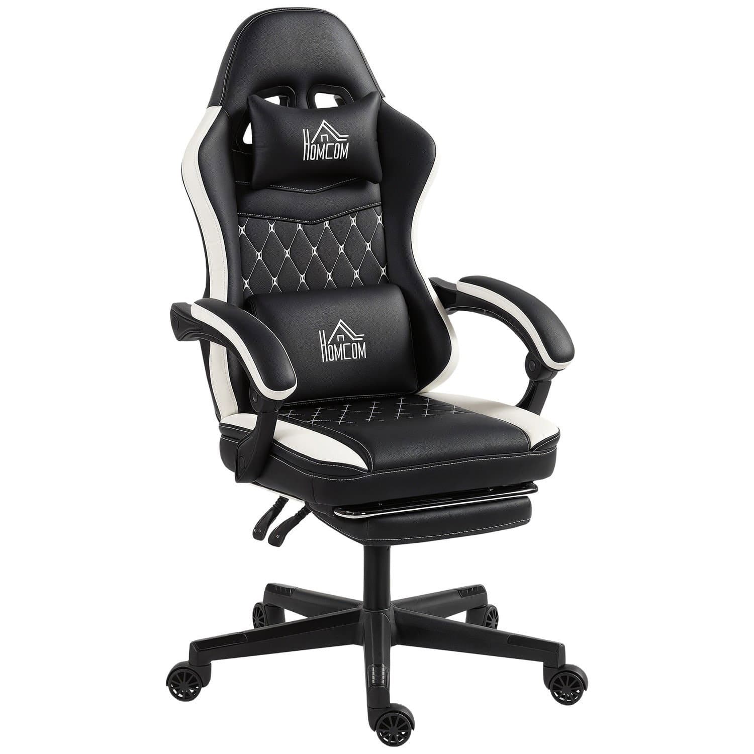 Chaise de jeu avec repose-pieds, appui-tête et coussin, noir/blanc