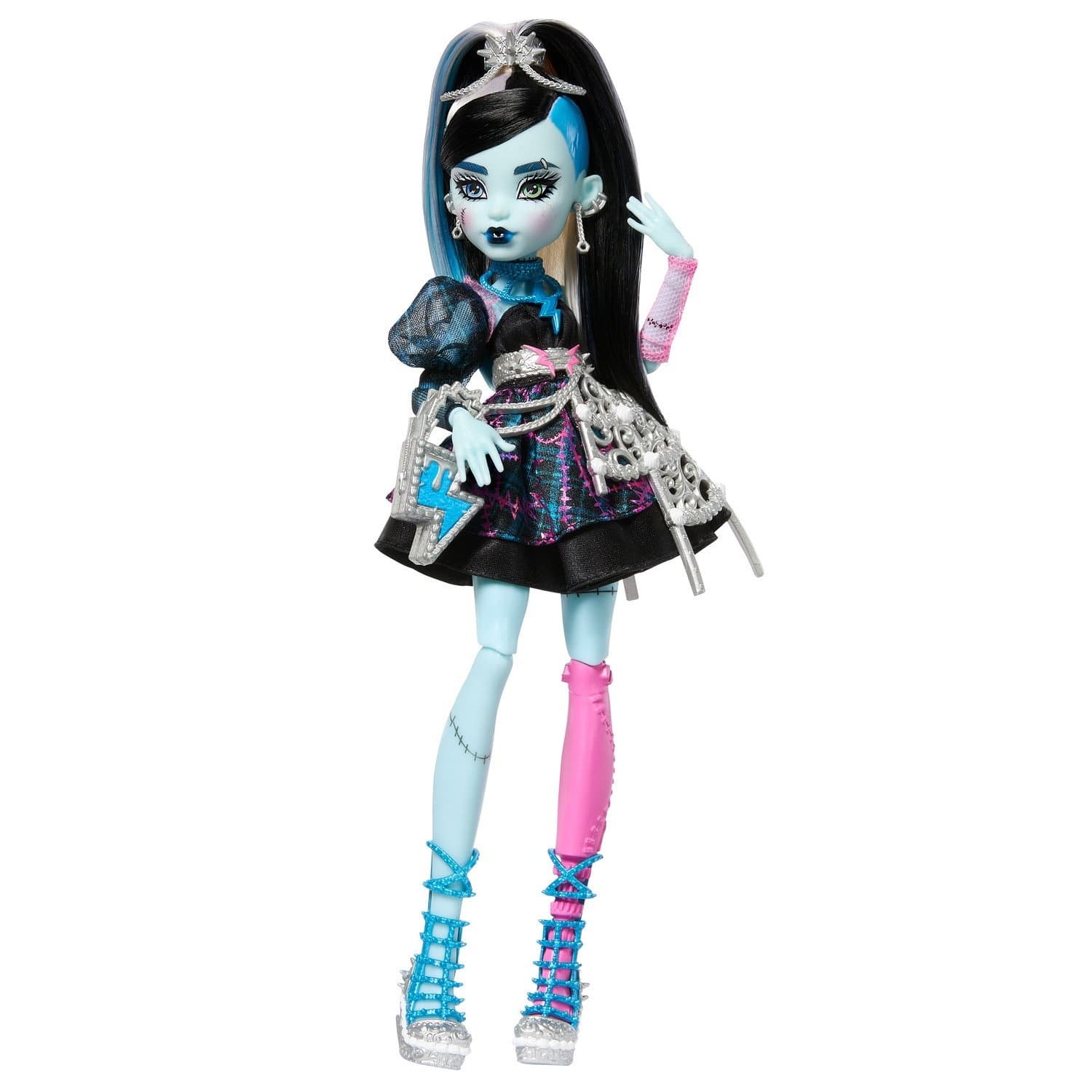 Frankie Stein Puppe, schwarzes Partykleid & 7 Accessoires