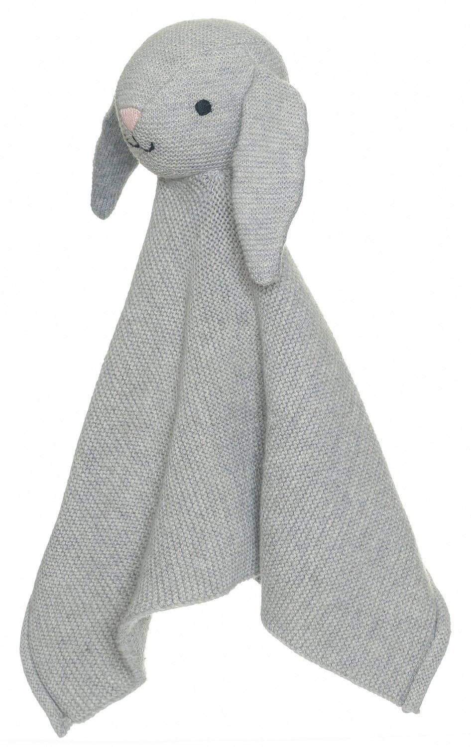 Doudou bébé en coton bio, motif lapin tricoté gris, 27 cm