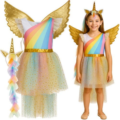 Déguisement de licorne pour enfant, ensemble robe, ailes et bandeau