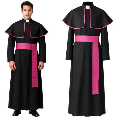 Bischofskostüm XL/XXL, Soutane & Umhang für Erwachsene