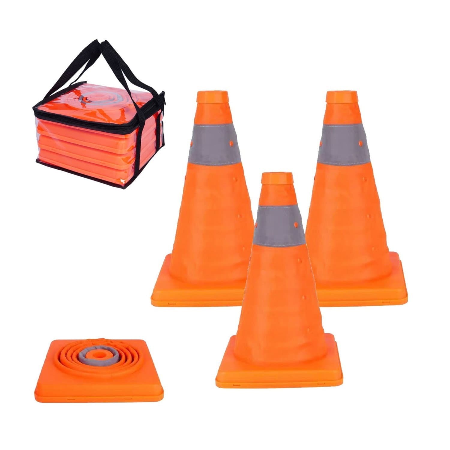 Cônes de sécurité pliables et réfléchissants – Lot de 4, rangement facile