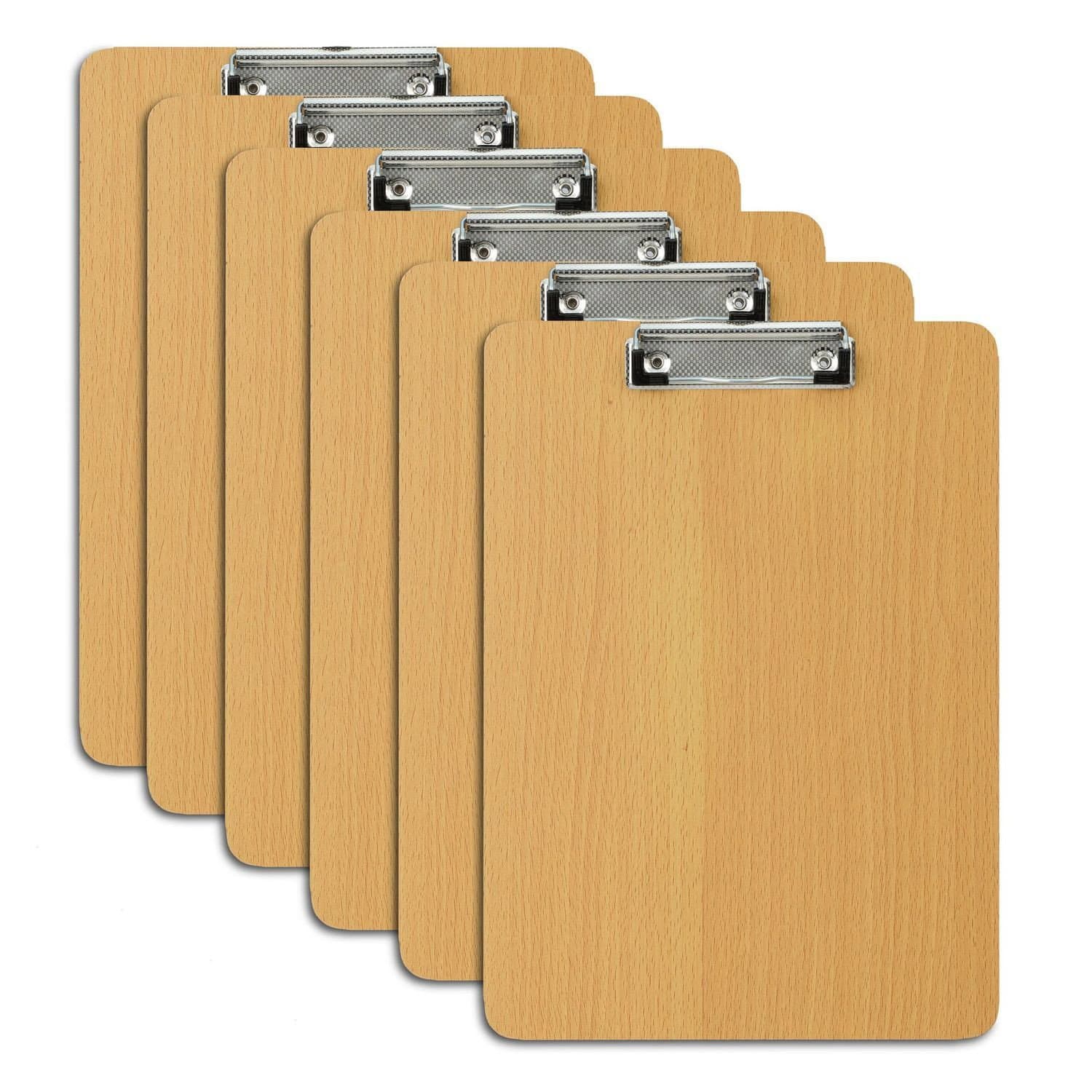 Klemmbretter aus Holz, 6er-Set – A4-Format, gummierte Clips