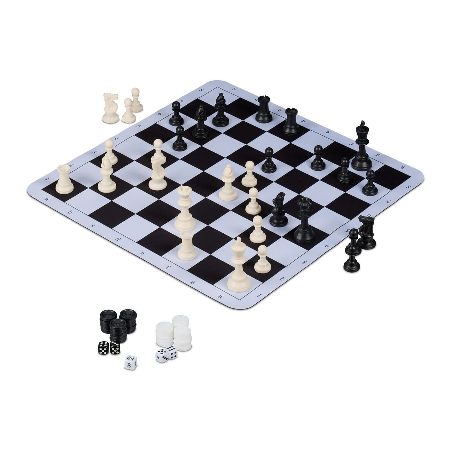 Jeu d'échecs, de backgammon et de dames enroulable 3 en 1