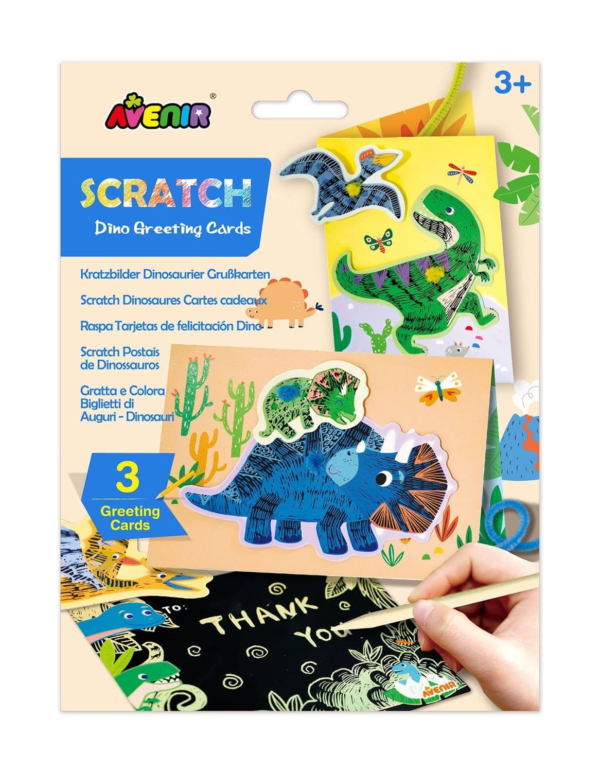 Dinosaurier-Rubbel-Grußkarte für Kinder, lustige Überraschung