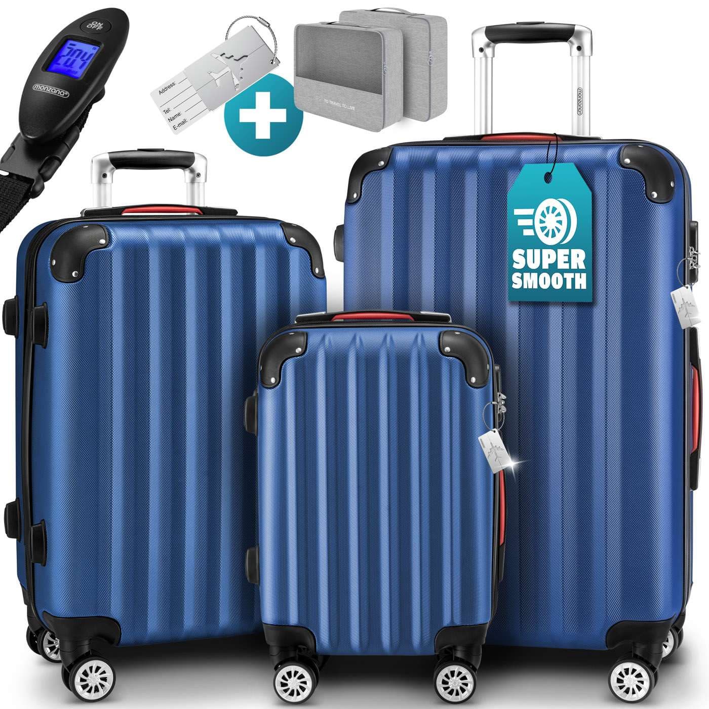 3-teiliges blaues ABS-Hartschalenkoffer-Set mit 360°-Rädern