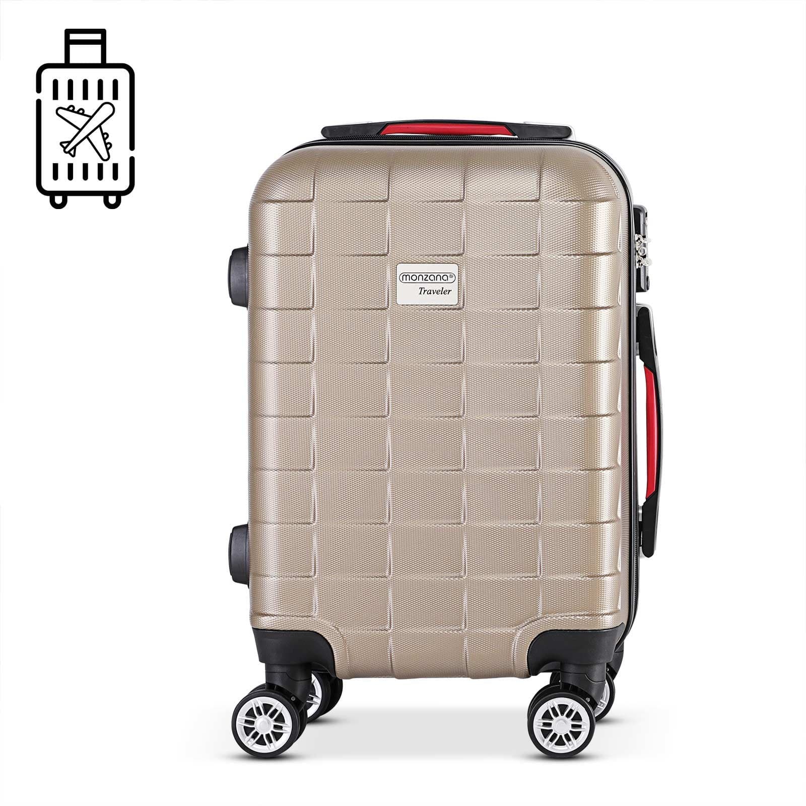 Valise rigide, 40 L, couleur champagne, serrure TSA, roulettes multidirectionnelles