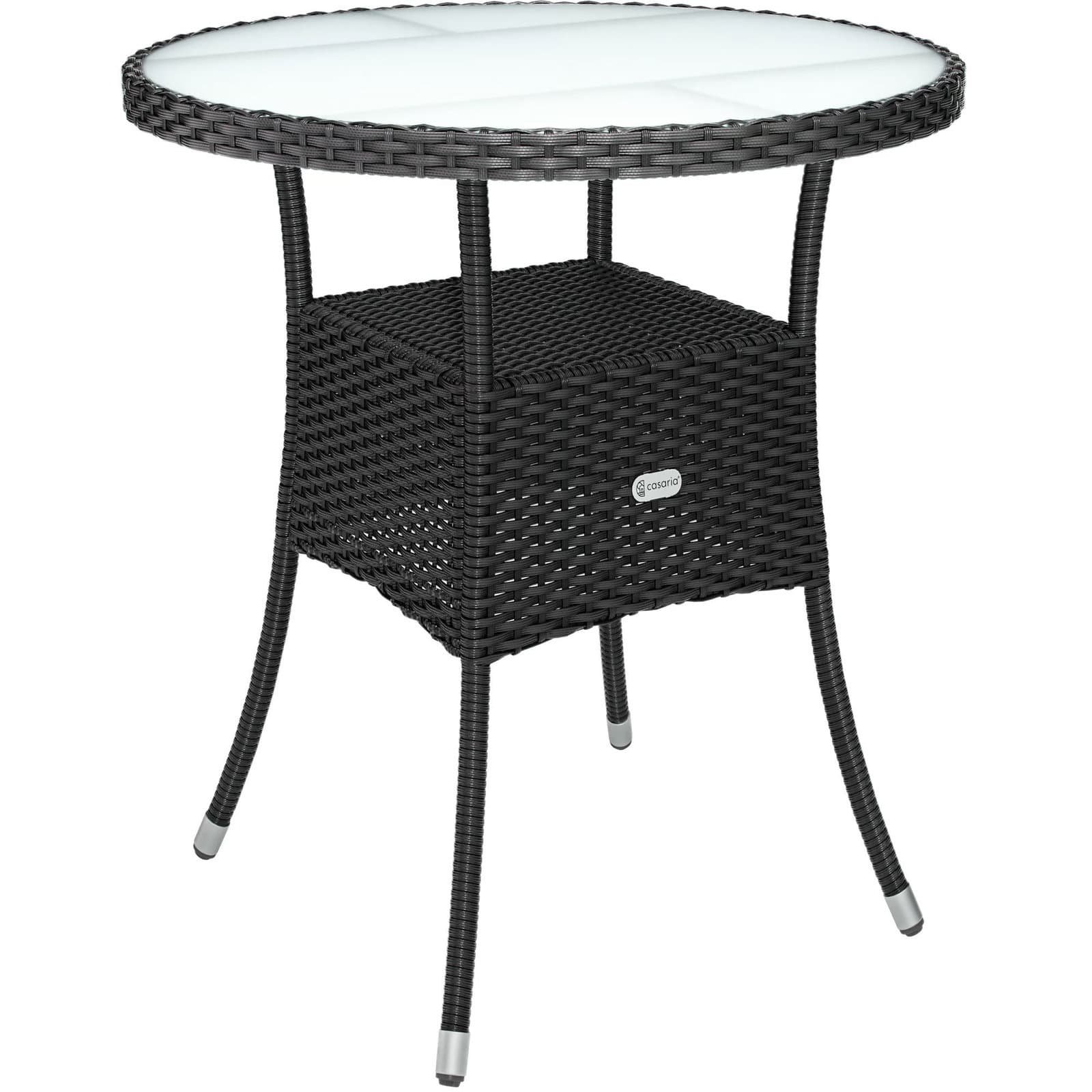 Table bistro en rotin noir, 60 cm, plateau en verre dépoli