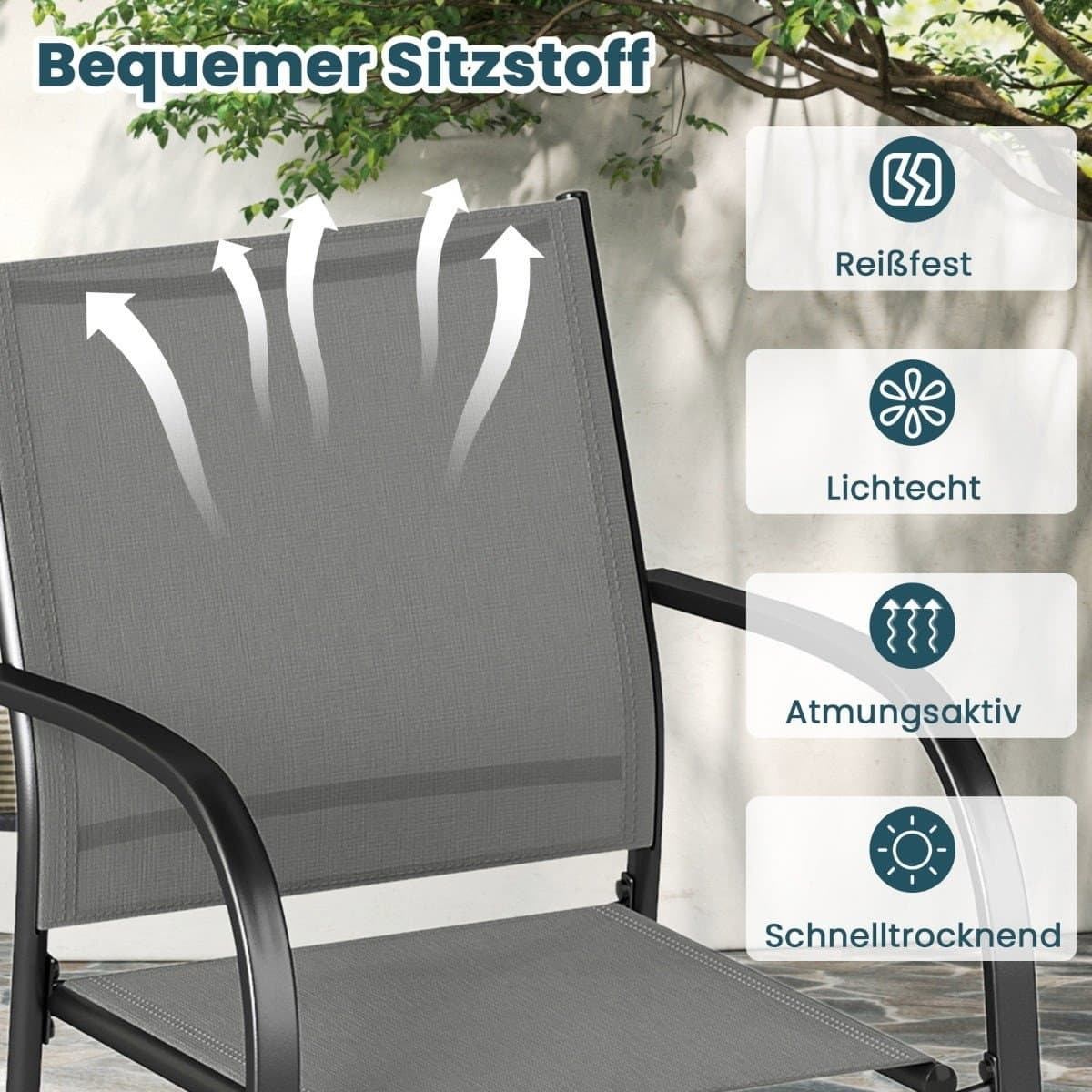 Chaises d'extérieur empilables, lot de 2 – Métal gris et tissu