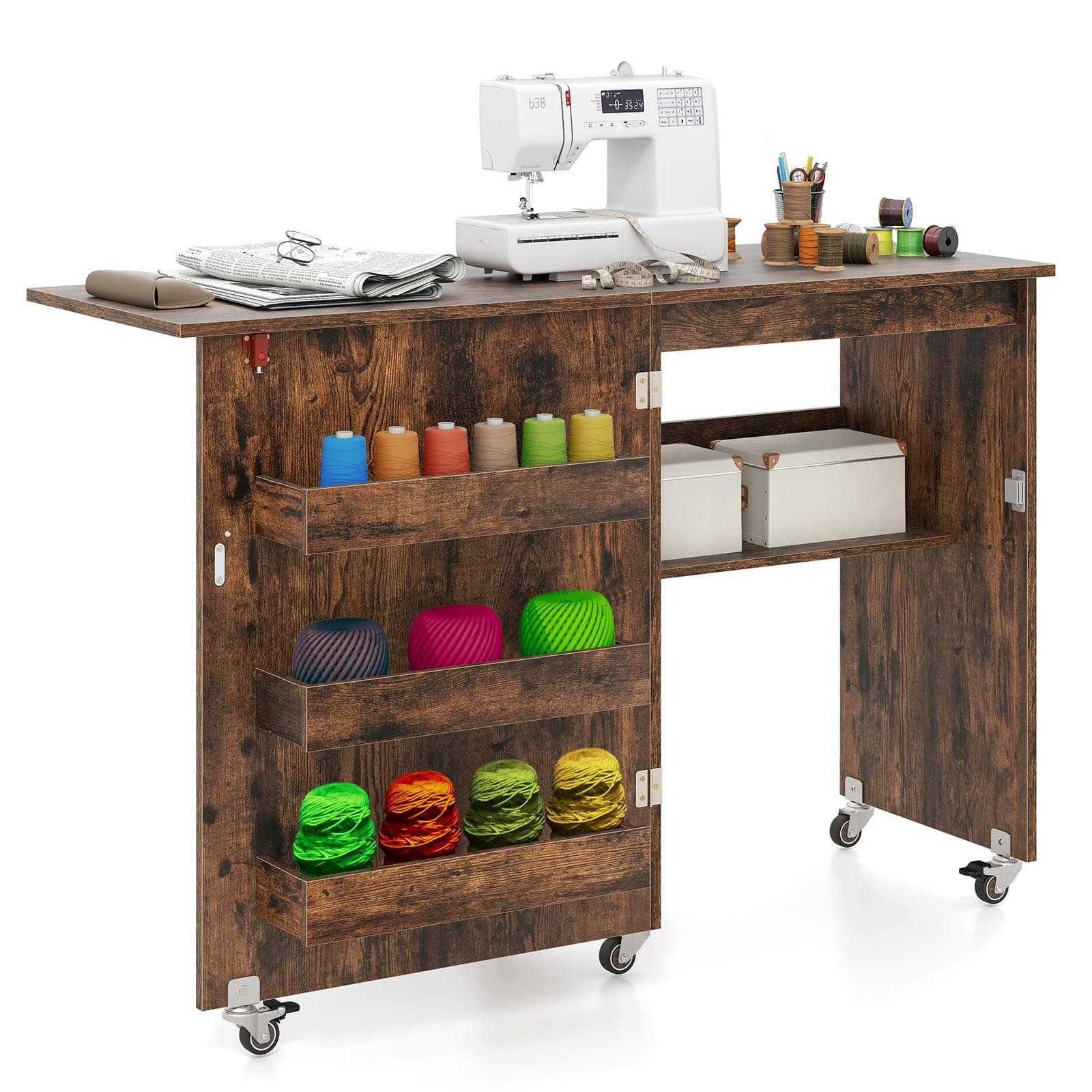 Table de couture pliable – Station de loisirs créatifs roulante avec rangement