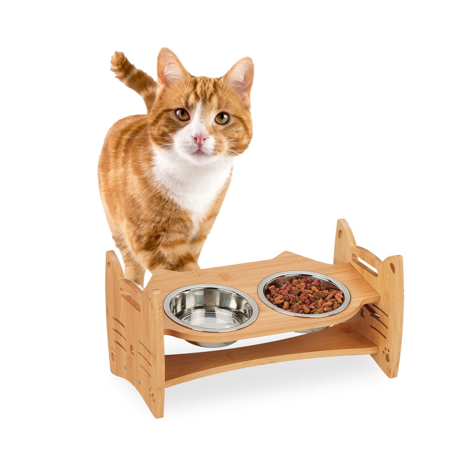Station d'alimentation réglable en hauteur pour chats