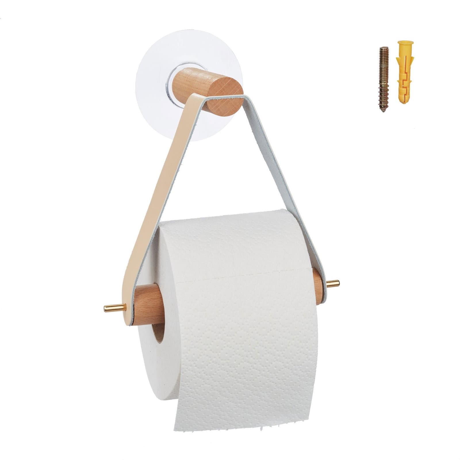 Porta rotolo di carta igienica in legno con cinturino