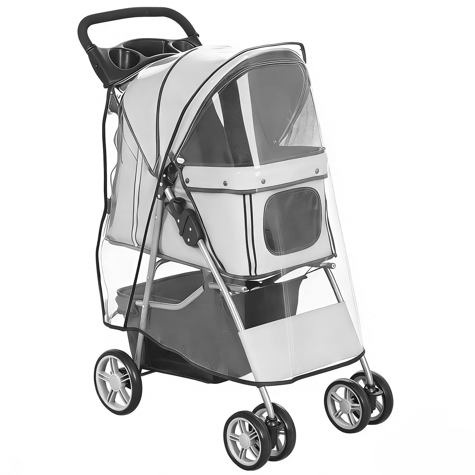 Passeggino per animali domestici con parapioggia, finestre in rete – fino a 10 kg