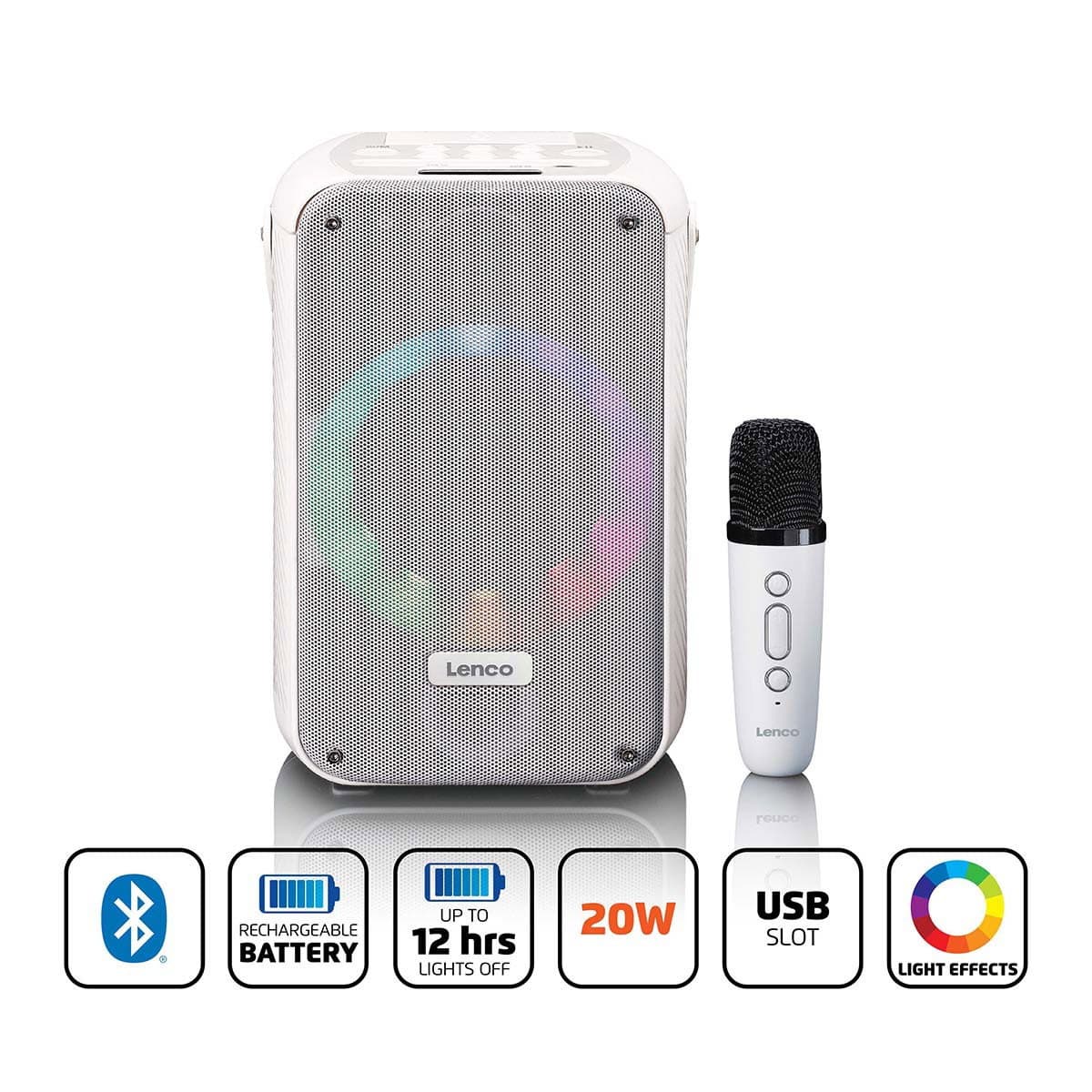 Système de karaoké avec Bluetooth, lumières LED et batterie rechargeable