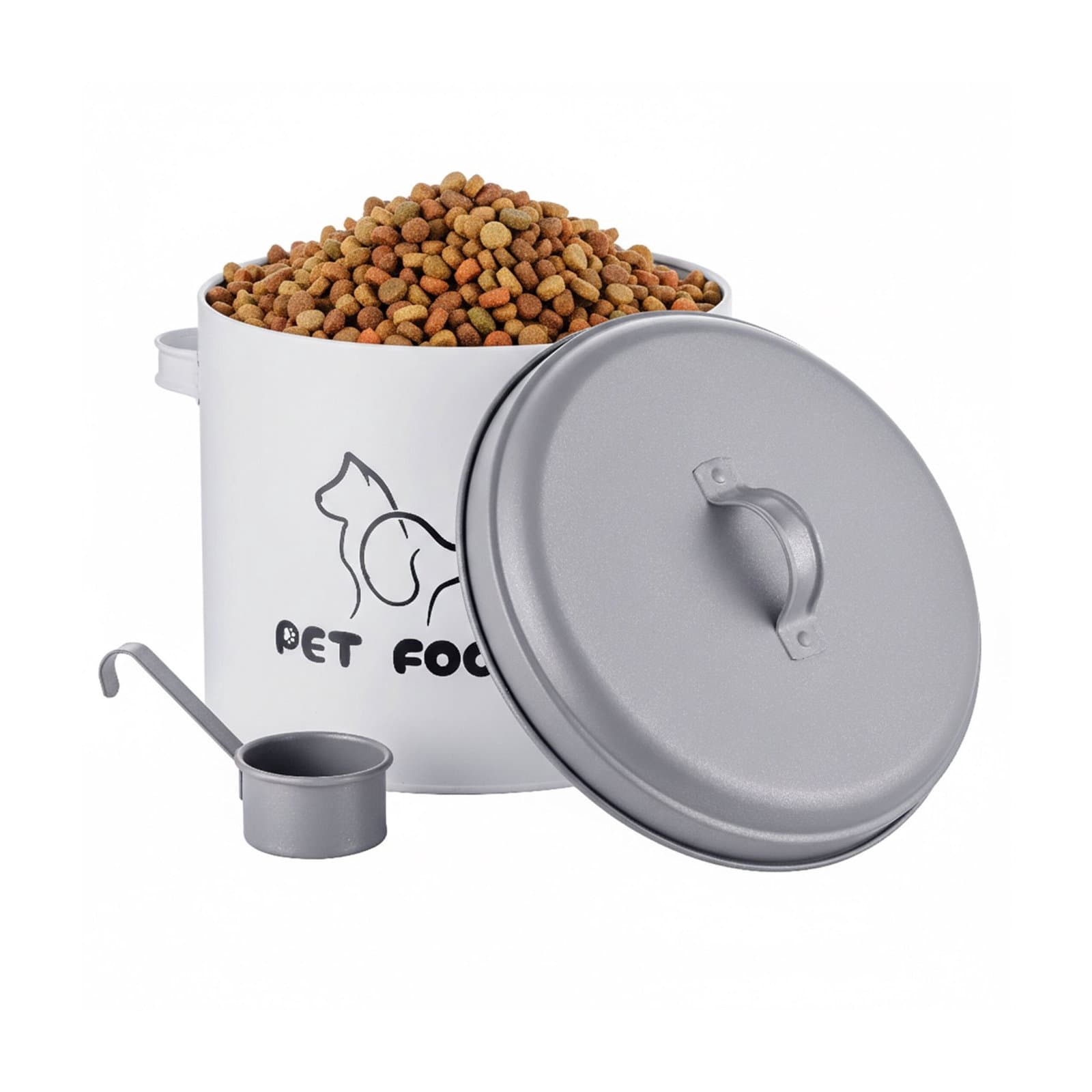 Contenitore per alimenti per animali domestici con coperchio e paletta – Metallo, ermetico