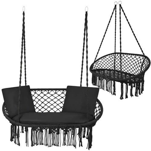 Balançoire nid de cigogne double noire – 300 kg, 2 places, 3 coussins