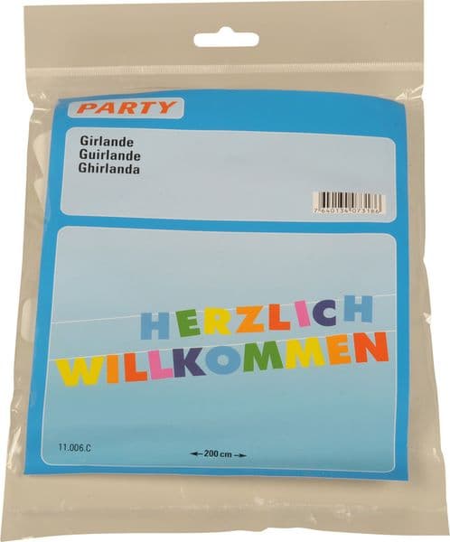 PARTY Text-Girlande, Herzlich Willkommen 2 m