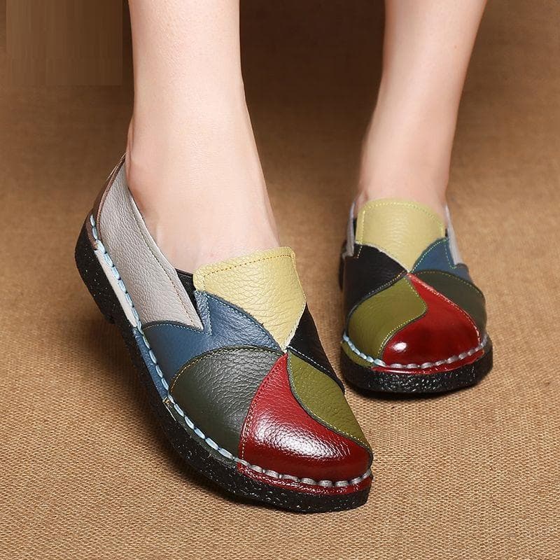 Designer-Patches Ballerinas für Damen Luxus-Vintage-Schuhe Große Größe 42 Damen-Mokassins aus echtem Leder Mom Rainbow Loafers 39 gelb