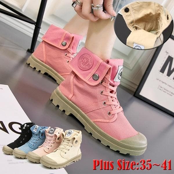 Shoelife Fashion Hochwertige Damen-Motorradstiefel aus Canvas mit Schnürung aus Palladium cm blau