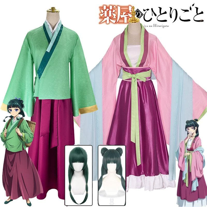 Maomao Cosplay Kostüm Perücke Anime The Apothecary Diaries Kleid Rock Grünes Oberteil Kusuriya No Hitorigoto Halloween für Frauen cm