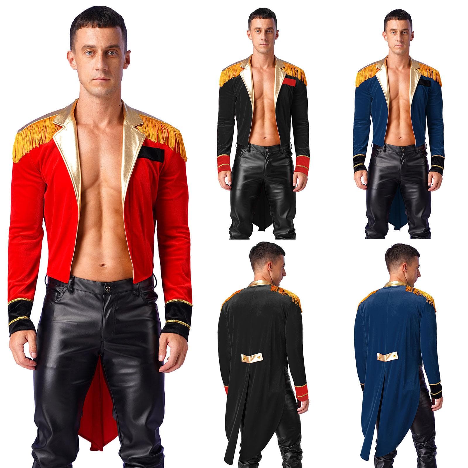 Herren Zirkus Ringmaster Kostüm Halloween Löwenbändiger Showman Frack Langarm Schwalbenschwanz Mantel Jacke Cosplay Kostüm cm rot