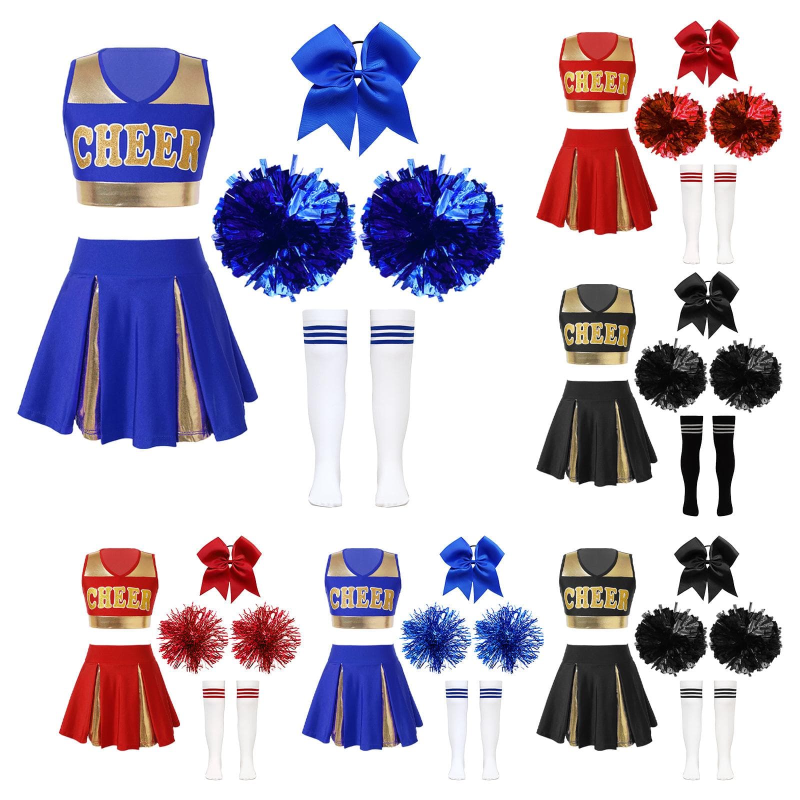 Mädchen Cheer Leader Halloween Performance Uniform Kostüm High School Ärmelloses Crop Top mit Faltenröcken Cheerleading Outfit cm