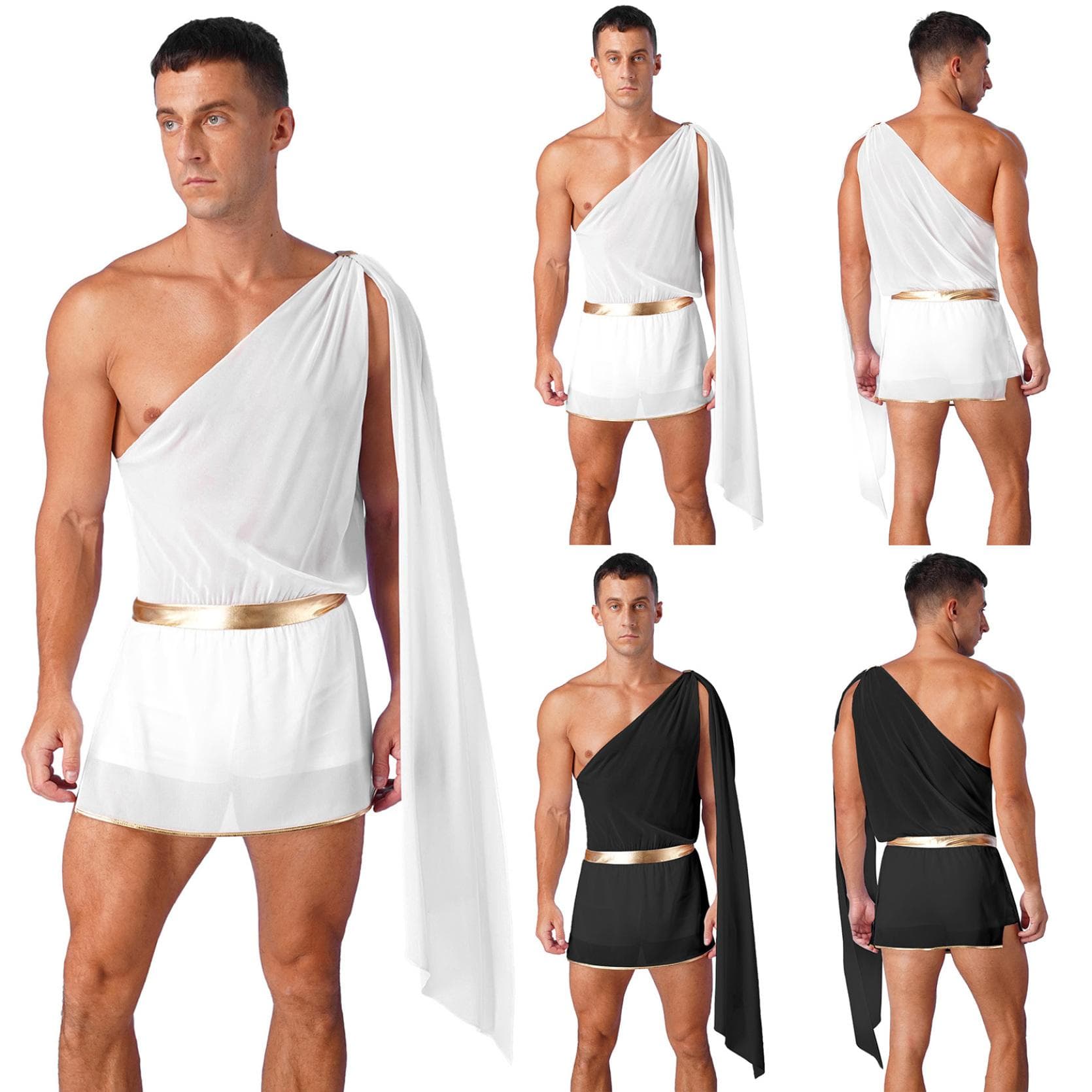 Männer Halloween Antiken Griechenland Gott Cosplay Kostüm Eine Schulter Römischen Toga Rock mit Shorts Nachtclub Karneval Party Kleidung cm weiß